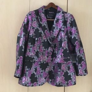 ELOQUII Brocade Purple Black Floral 2 Button Blazer Women's Size 16 New